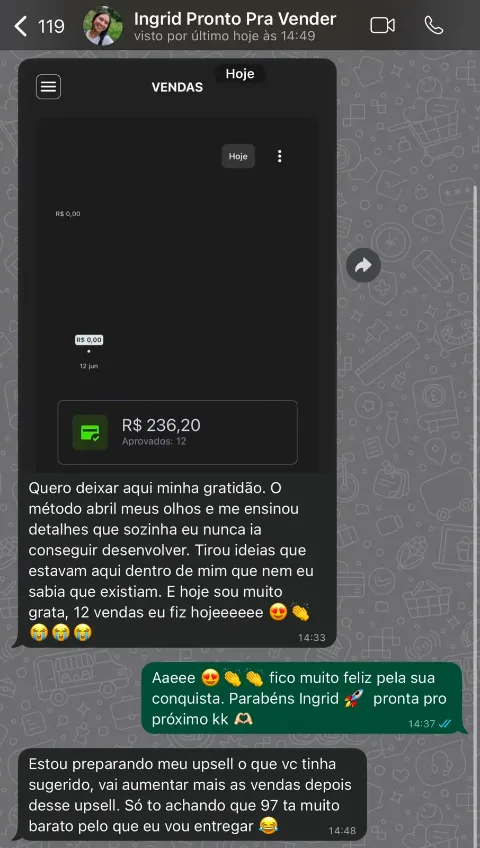 Print da Ingrid: R$236 em um único dia