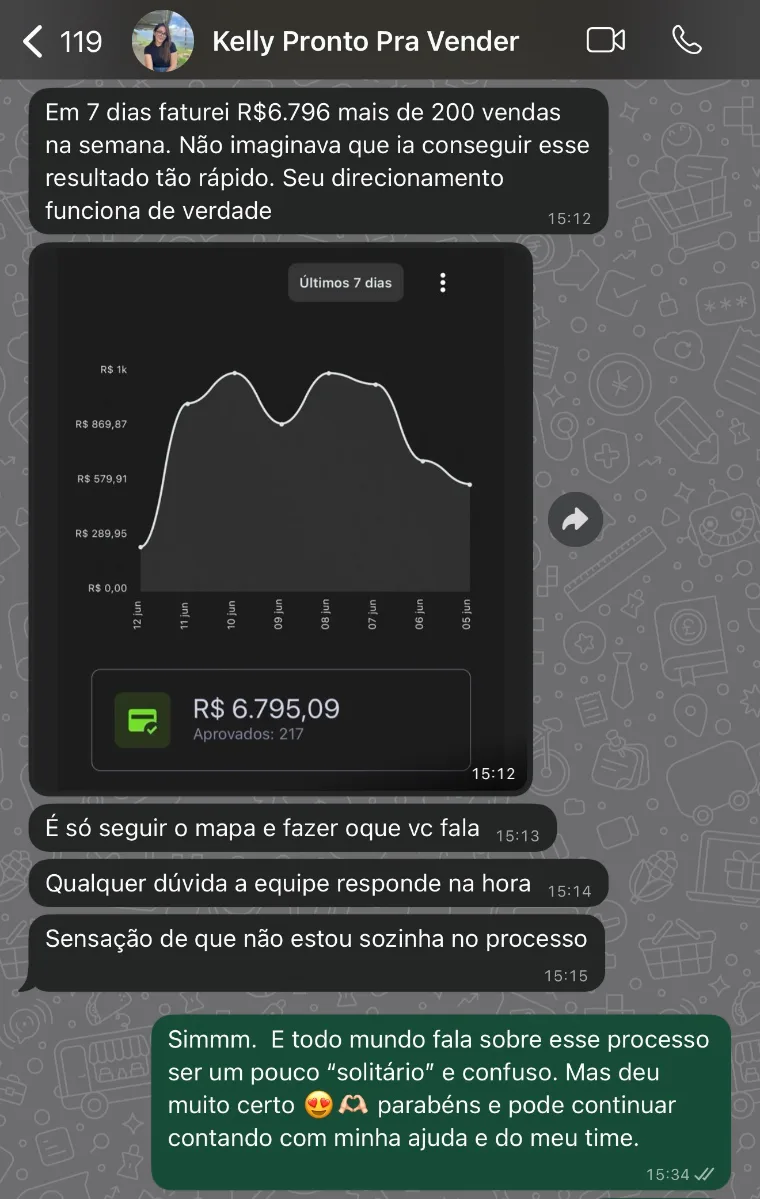 Print da Kelly: R$6.795 em 7 dias